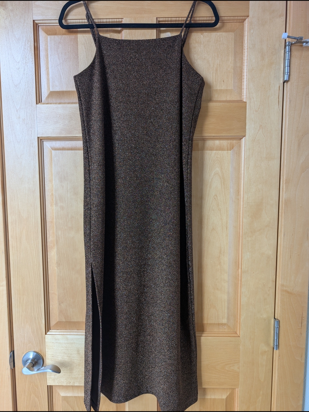 H&M Brown Metallic Midi Slip Dress
